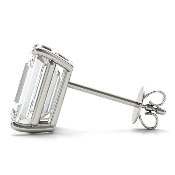 Emerald Cut Lab-Grown Diamond Stud Earrings For Women, 4 Prong Setting, D Color and VVS Clarity