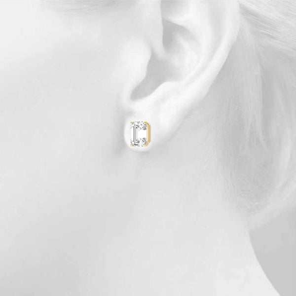 Emerald Cut Lab-Grown Diamond Stud Earrings For Women, 4 Prong Setting, D Color and VVS Clarity