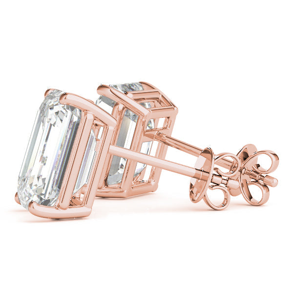 Emerald Cut Lab-Grown Diamond Stud Earrings For Women, 4 Prong Setting, D Color and VVS Clarity