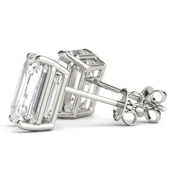 Emerald Cut Lab-Grown Diamond Stud Earrings For Women, 4 Prong Setting, D Color and VVS Clarity
