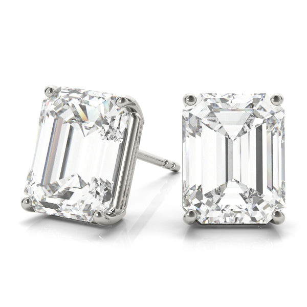 Emerald Cut Lab-Grown Diamond Stud Earrings For Women, 4 Prong Setting, D Color and VVS Clarity