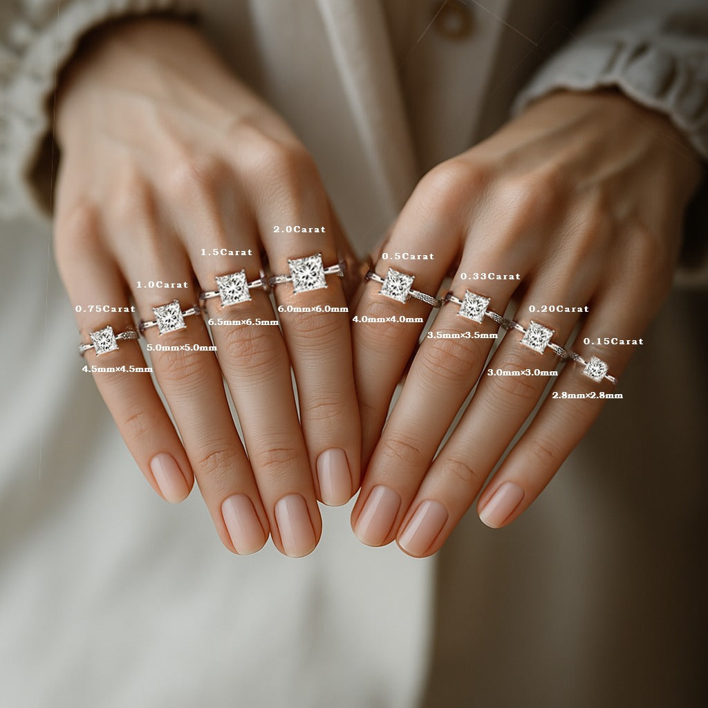 IGI Lab-Grown D-VVS Princess Cut Diamond Solitaire Twisted Claw Set Engagement Ring.