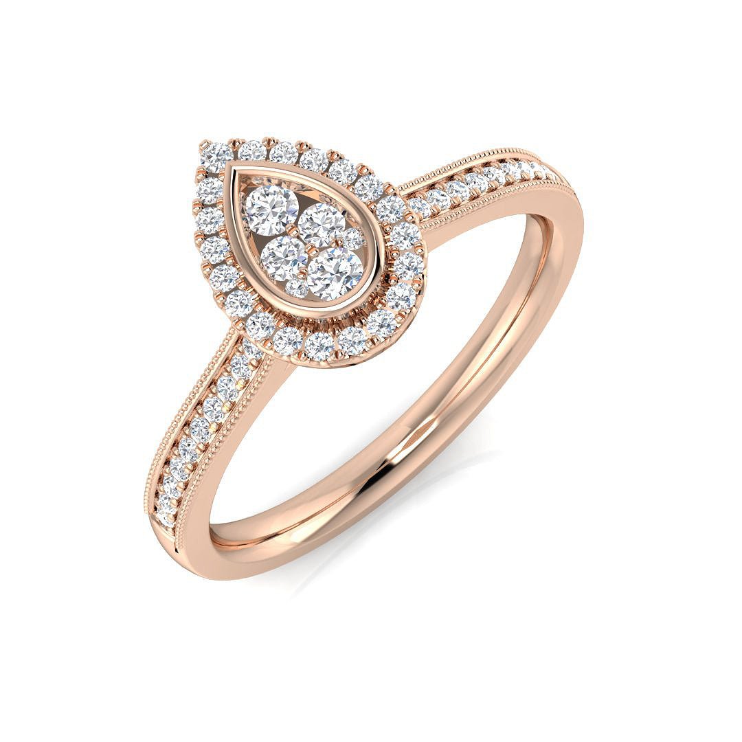 Natural Round Cut Diamond Pear Shape Cluster Engagement Ring