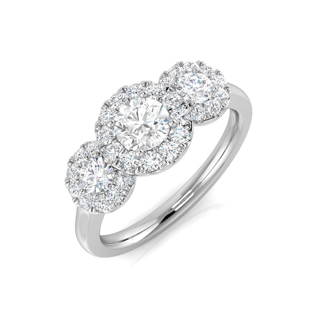 1.00ct Lab Grown D/VVS Round Cut Diamond 3-Stone Ring.