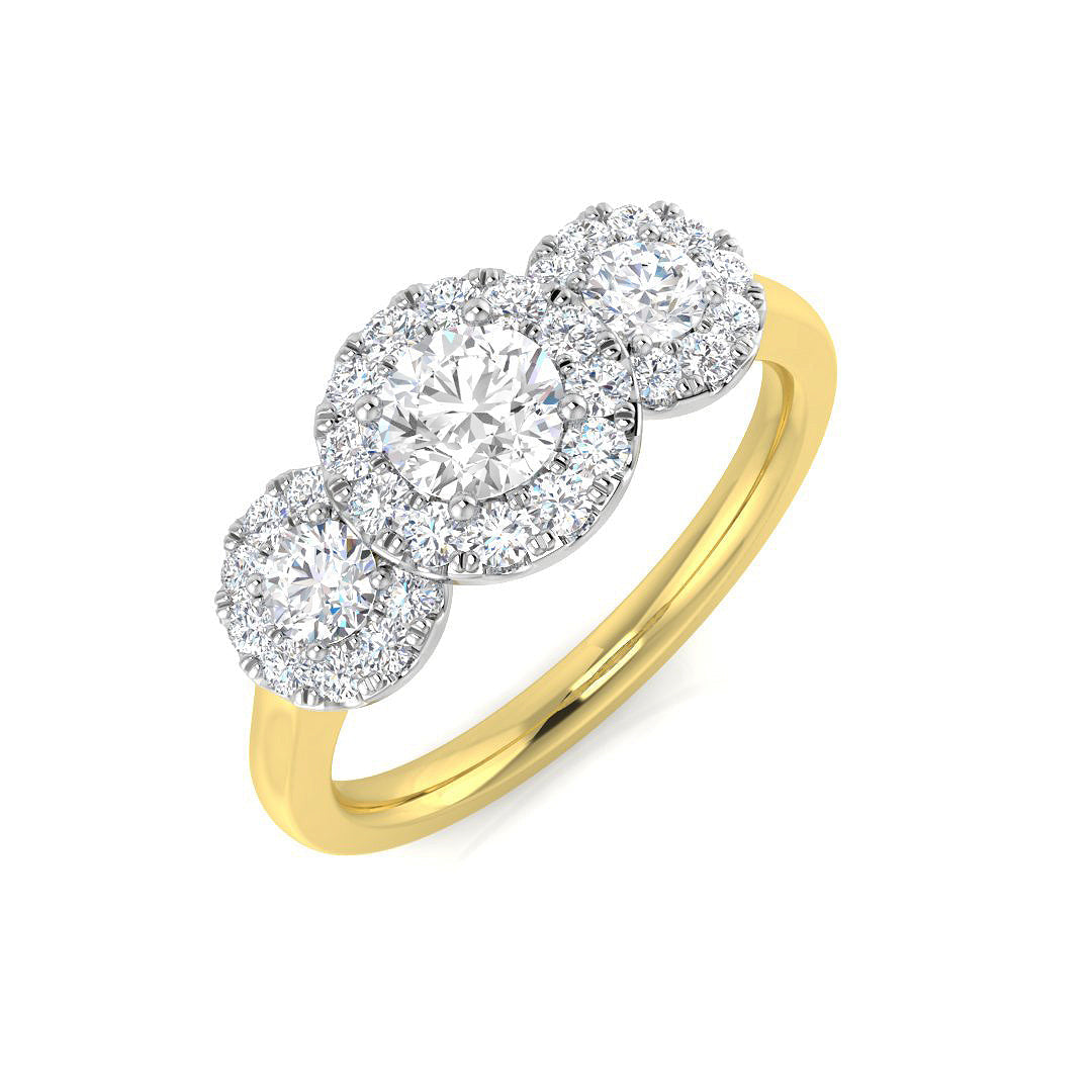 1.00ct Lab Grown D/VVS Round Cut Diamond 3-Stone Ring.