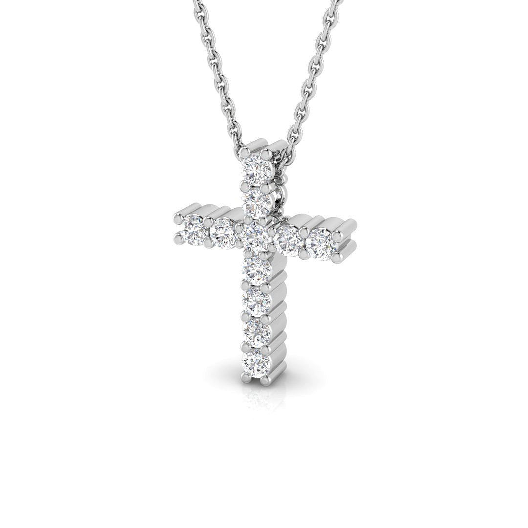 0.37ct Round Diamond Shared Prong Set Cross Necklace in Gold & Platinum