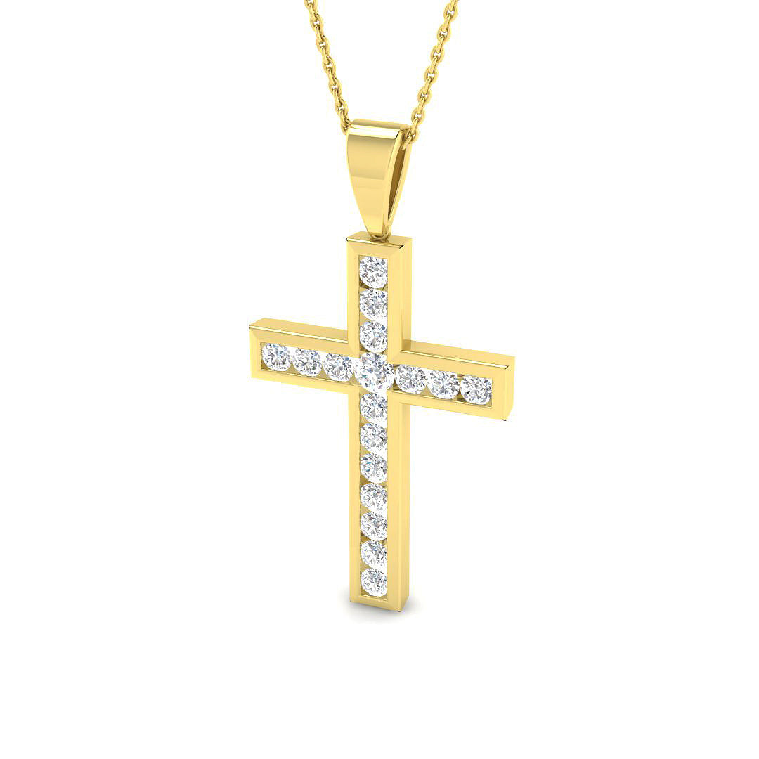 0.14ct Ð 0.97ct Round Diamond Channel Set Cross Necklace in 9k and 18k Gold