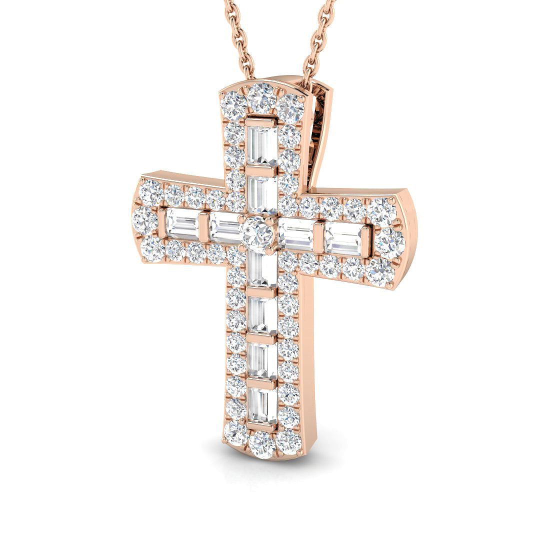 0.97ct Ð 2.02ct Baguette & Round Diamond Cross Pendant in Gold & Platinum