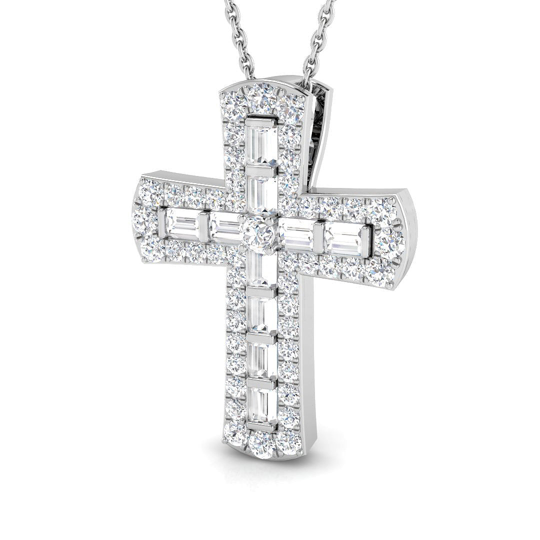 0.97ct Ð 2.02ct Baguette & Round Diamond Cross Pendant in Gold & Platinum