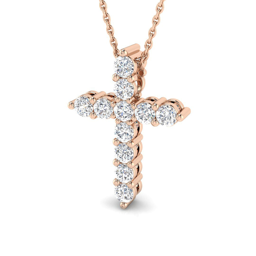 0.25ct Ð 5.28ct Round Diamond Prong Set Cross Pendant in 9k and 18k Gold