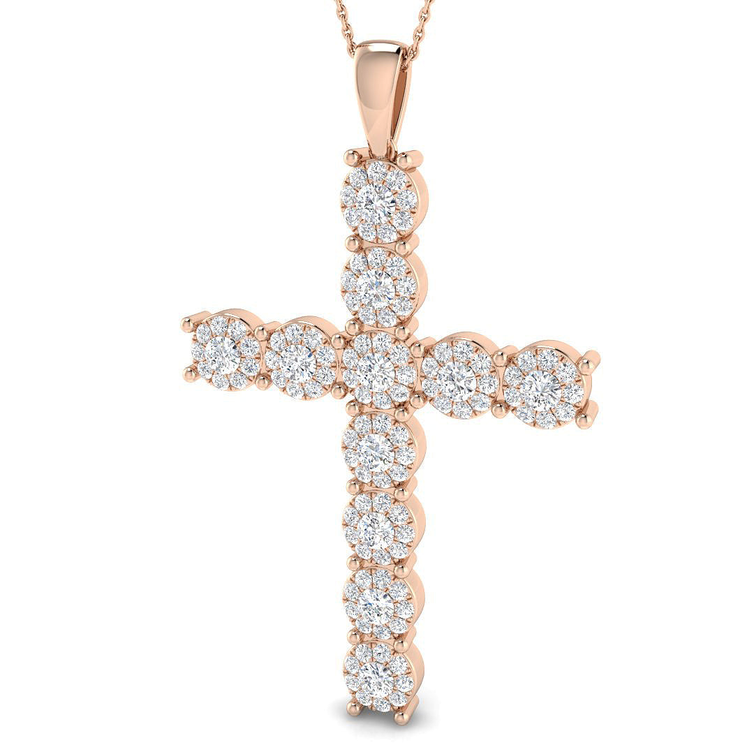 3.01ct Round Diamond PavŽ & Prong Set Cross Pendant in Gold or Platinum