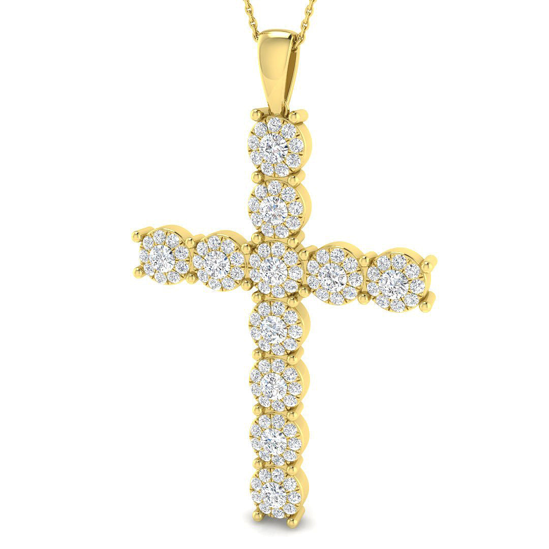 3.01ct Round Diamond PavŽ & Prong Set Cross Pendant in Gold or Platinum