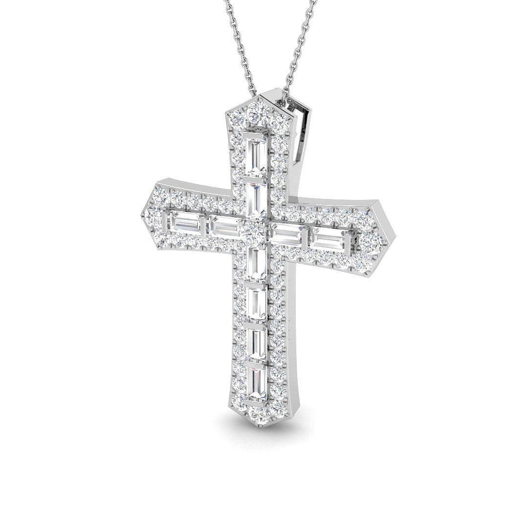 0.87ct Ð 4.19ct Baguette & Round Diamond Angular Cross Pendant in Platinum