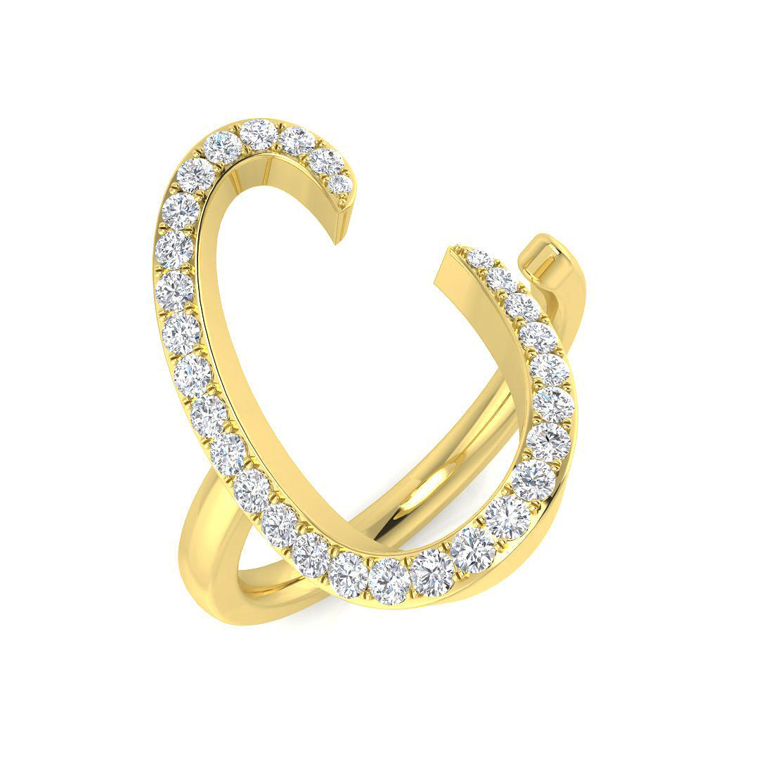 0.35 Carat Round Diamond Micro PavŽ Letter C Initial Ring