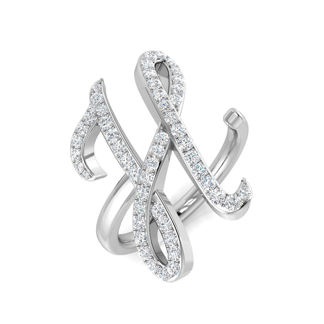 0.55 Carat Round Diamond Micro PavŽ Letter H Initial Ring
