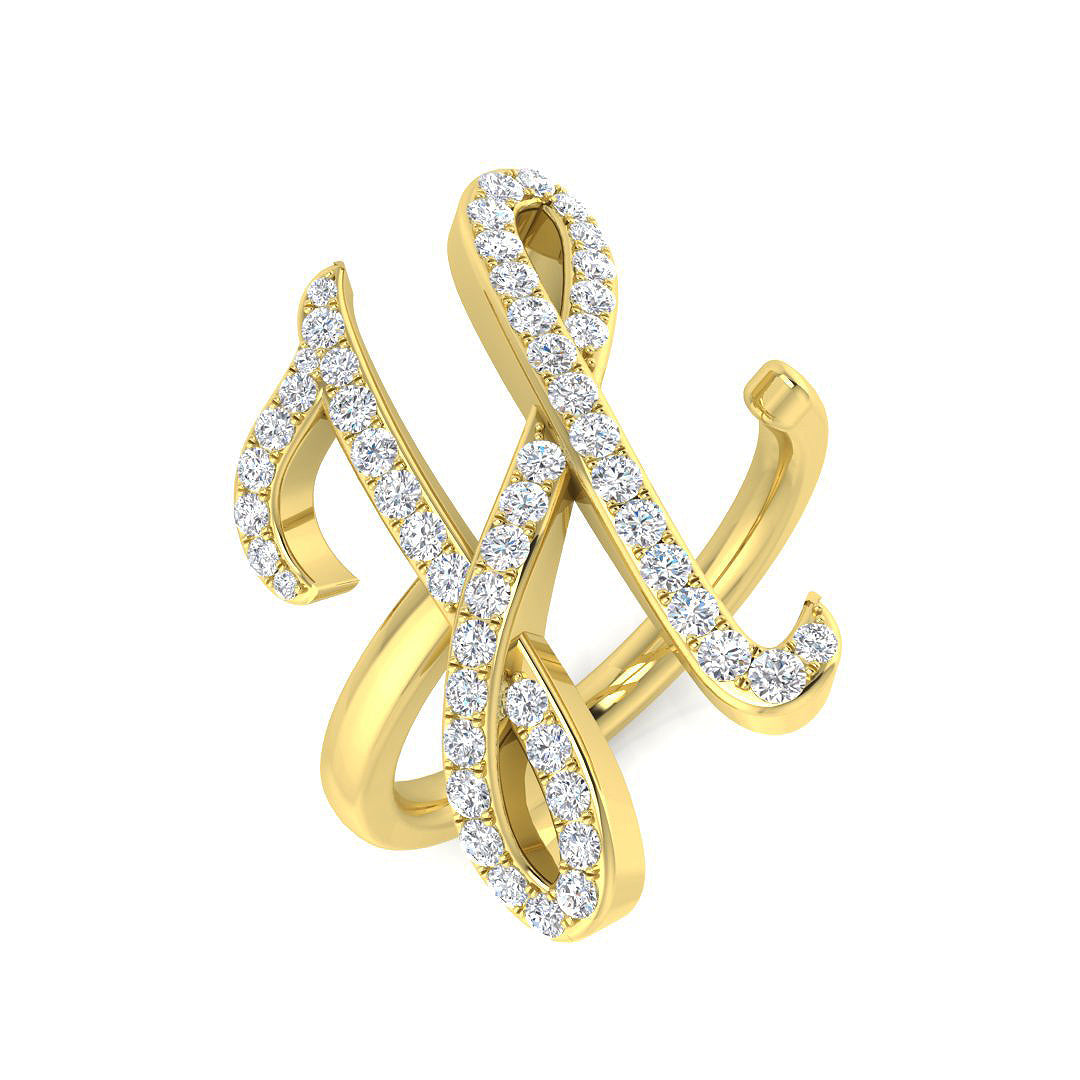 0.55 Carat Round Diamond Micro PavŽ Letter H Initial Ring