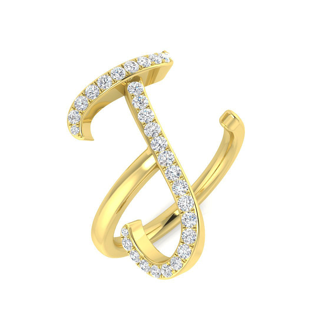 0.38 Carat Round Diamond Micro PavŽ Letter J Initial Ring