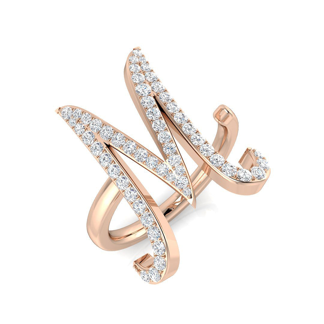 0.50 Carat Round Diamond Micro PavŽ Letter M Initial Ring