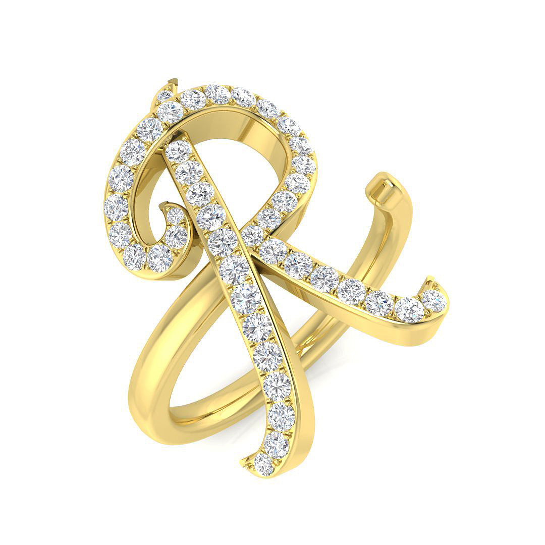 0.50 Carat Round Diamond Micro PavŽ Letter R Initial Ring