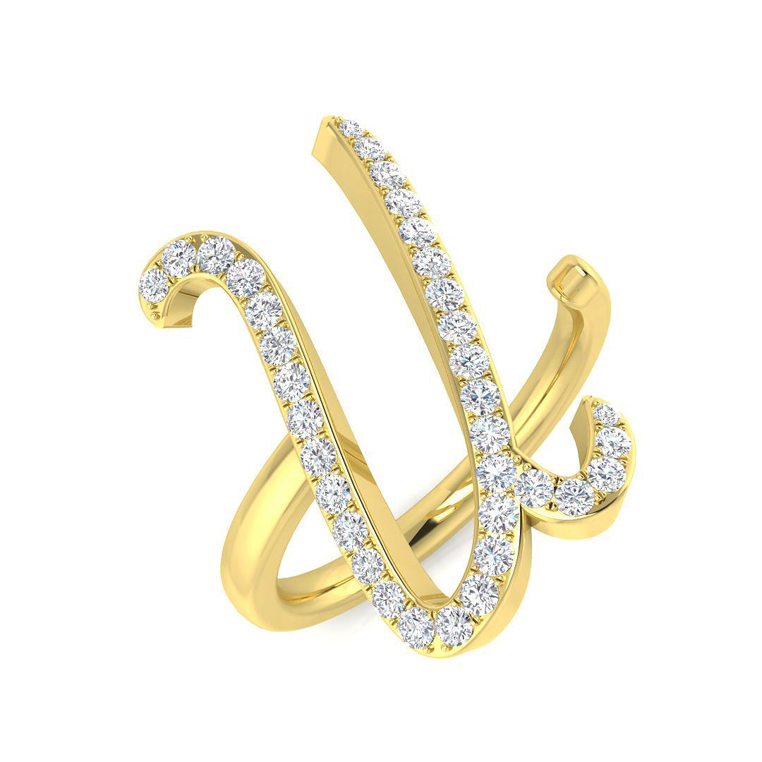 0.40 Carat Round Diamond Micro PavŽ Letter U Initial Ring