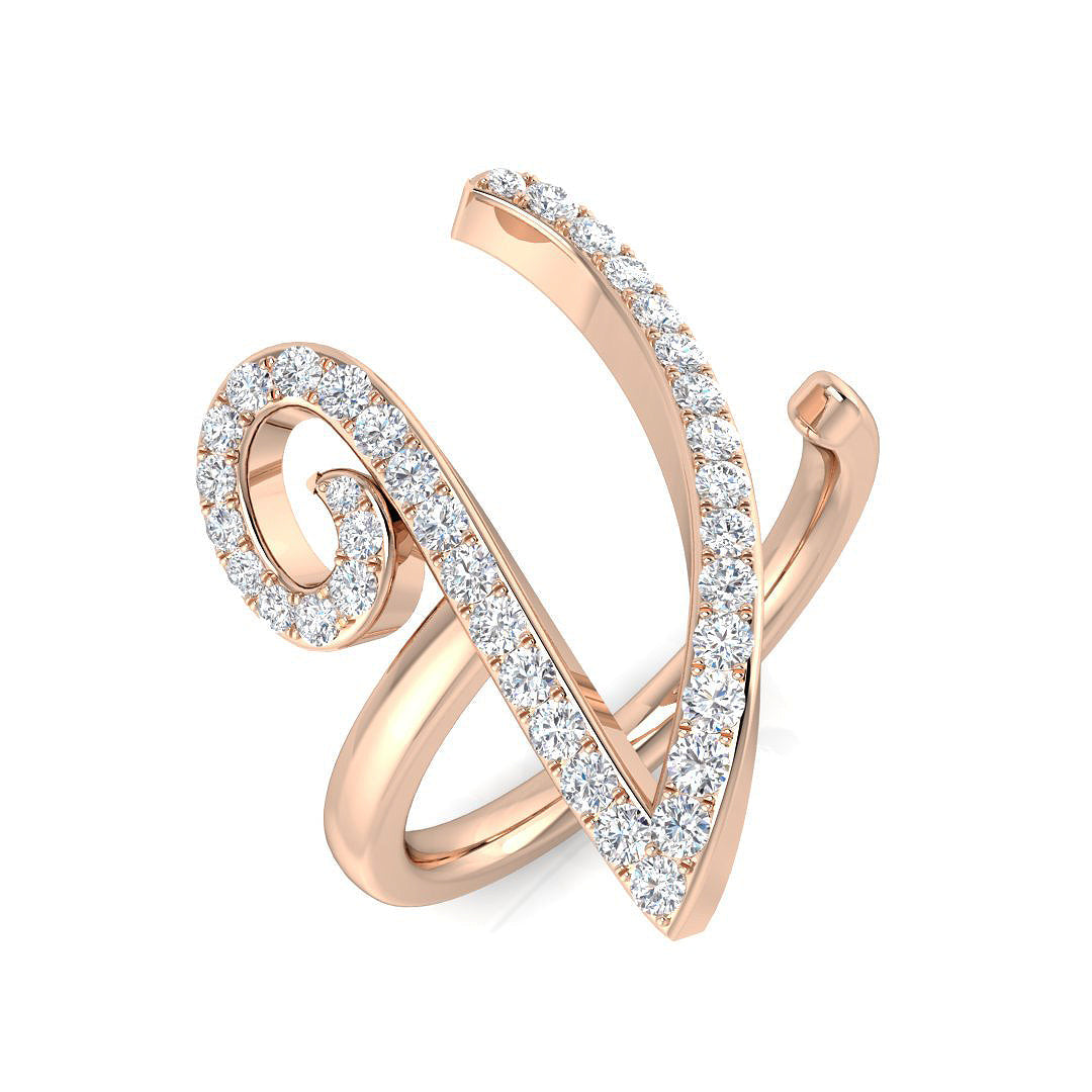 0.45 Carat Round Diamond Micro PavŽ Letter V Initial Ring