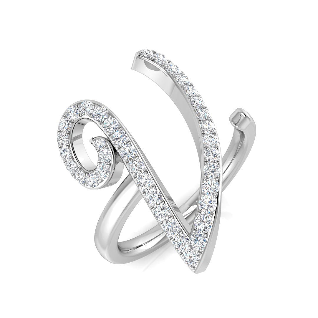 0.45 Carat Round Diamond Micro PavŽ Letter V Initial Ring