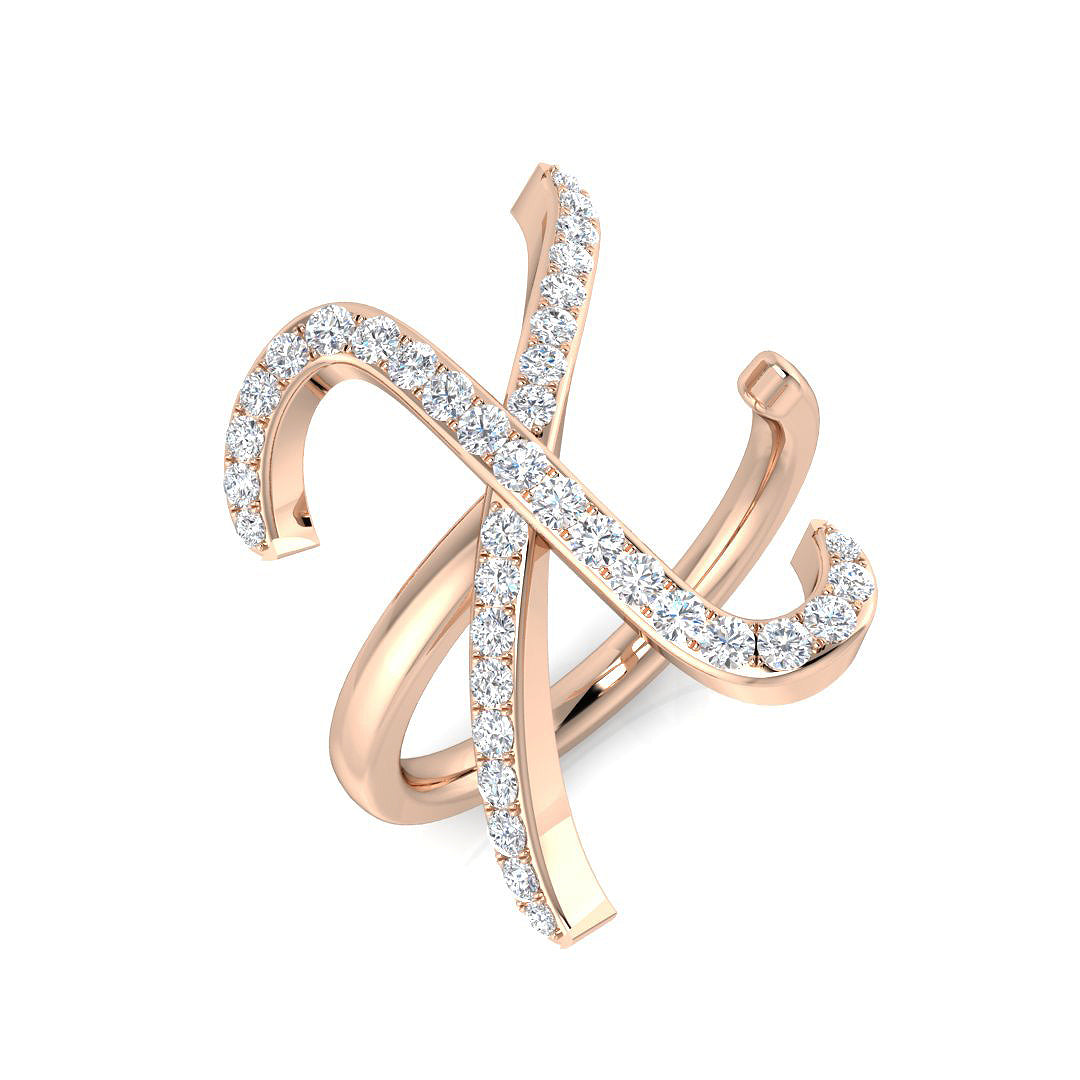 0.45 Carat Round Diamond Micro PavŽ Letter X Initial Ring