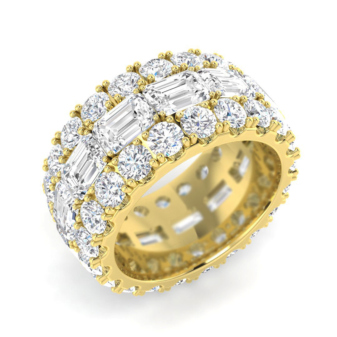17.00ct Lab-Grown Emerald and Round Cut D/VVS Diamond Prong Set Full Eternity Ring.