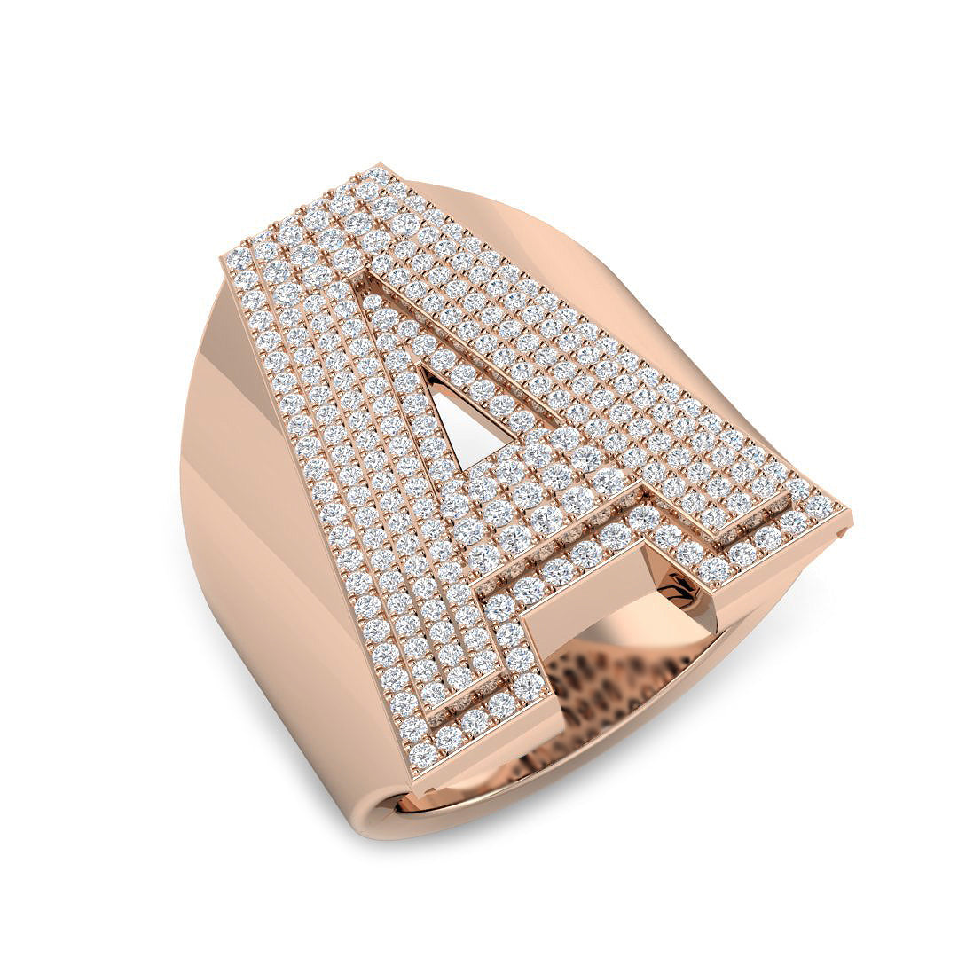 1.00 Carat Round Diamond Block Letter A Cluster PavŽ Statement Initial Ring