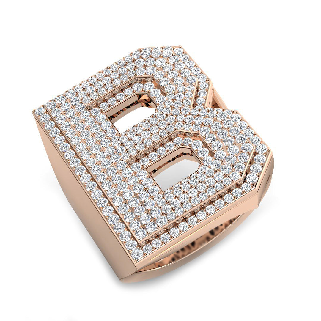 1.48 Carat Round Diamond Block Letter B Cluster PavŽ Statement Initial Ring