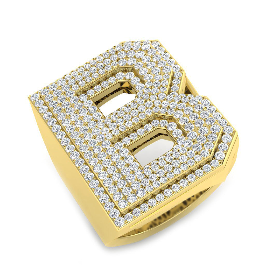 1.48 Carat Round Diamond Block Letter B Cluster PavŽ Statement Initial Ring