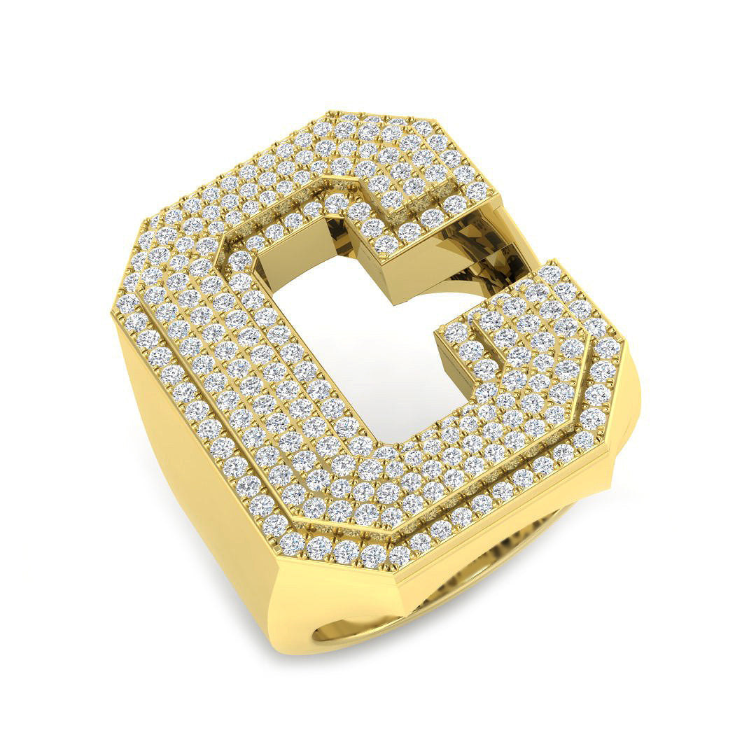 1.22 Carat Round Diamond Block Letter C Cluster PavŽ Statement Initial Ring