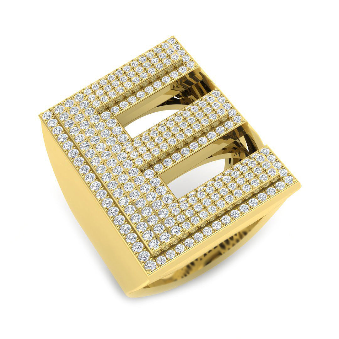 1.23 Carat Round Diamond Block Letter E Cluster PavŽ Statement Initial Ring
