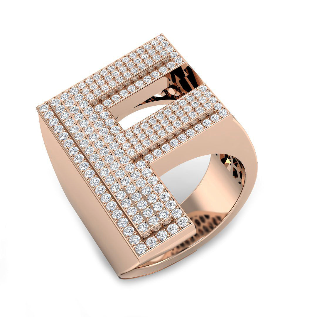 1.03 Carat Round Diamond Block Letter F Cluster PavŽ Statement Initial Ring