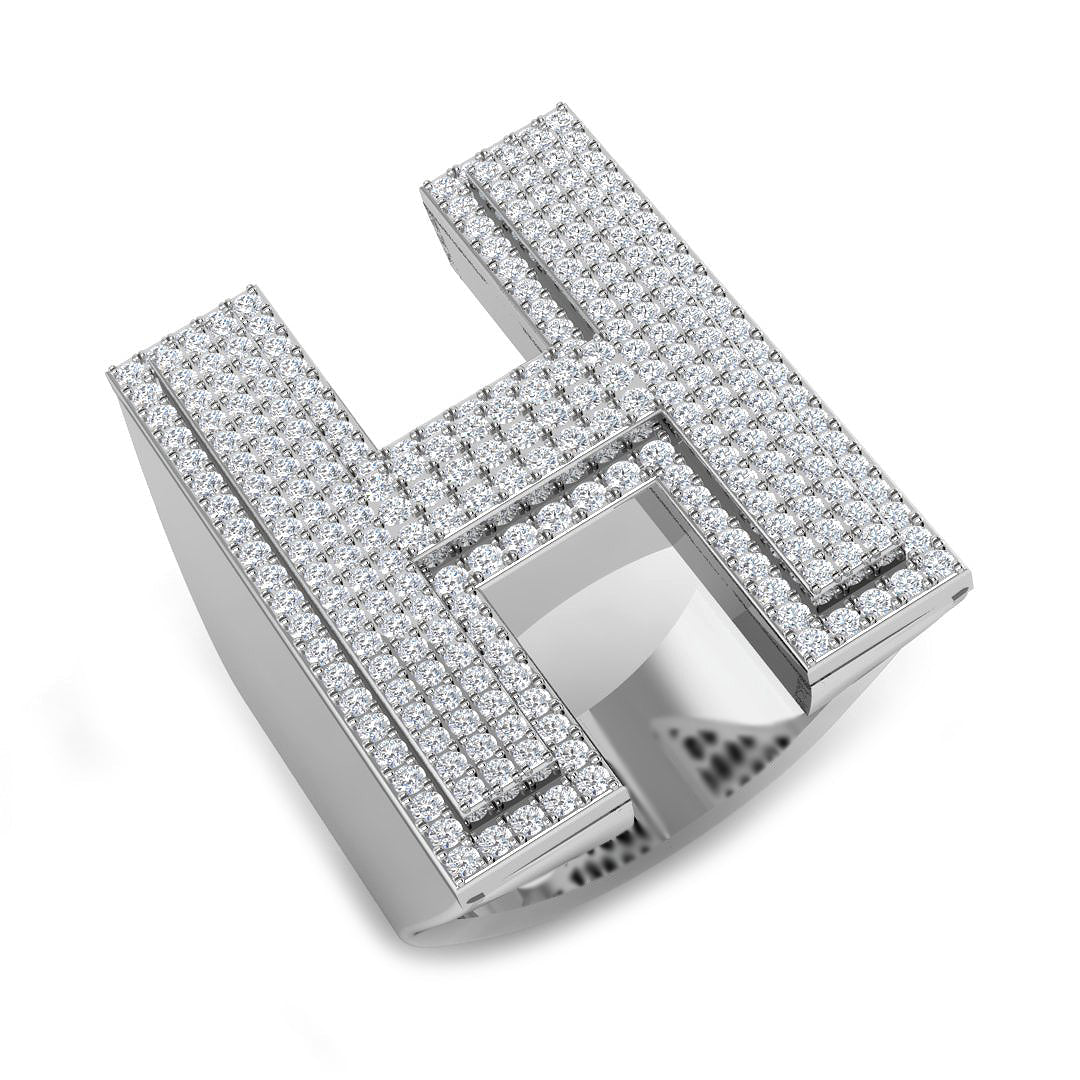1.18 Carat Round Diamond Block Letter H Cluster PavŽ Statement Initial Ring