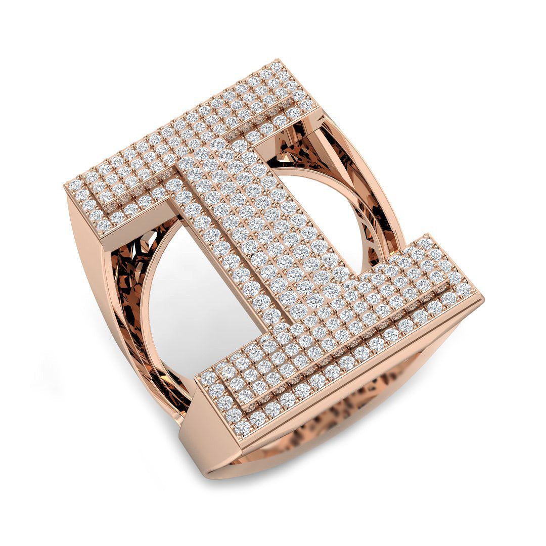 1.00 Carat Round Diamond Block Letter I Cluster PavŽ Statement Initial Ring