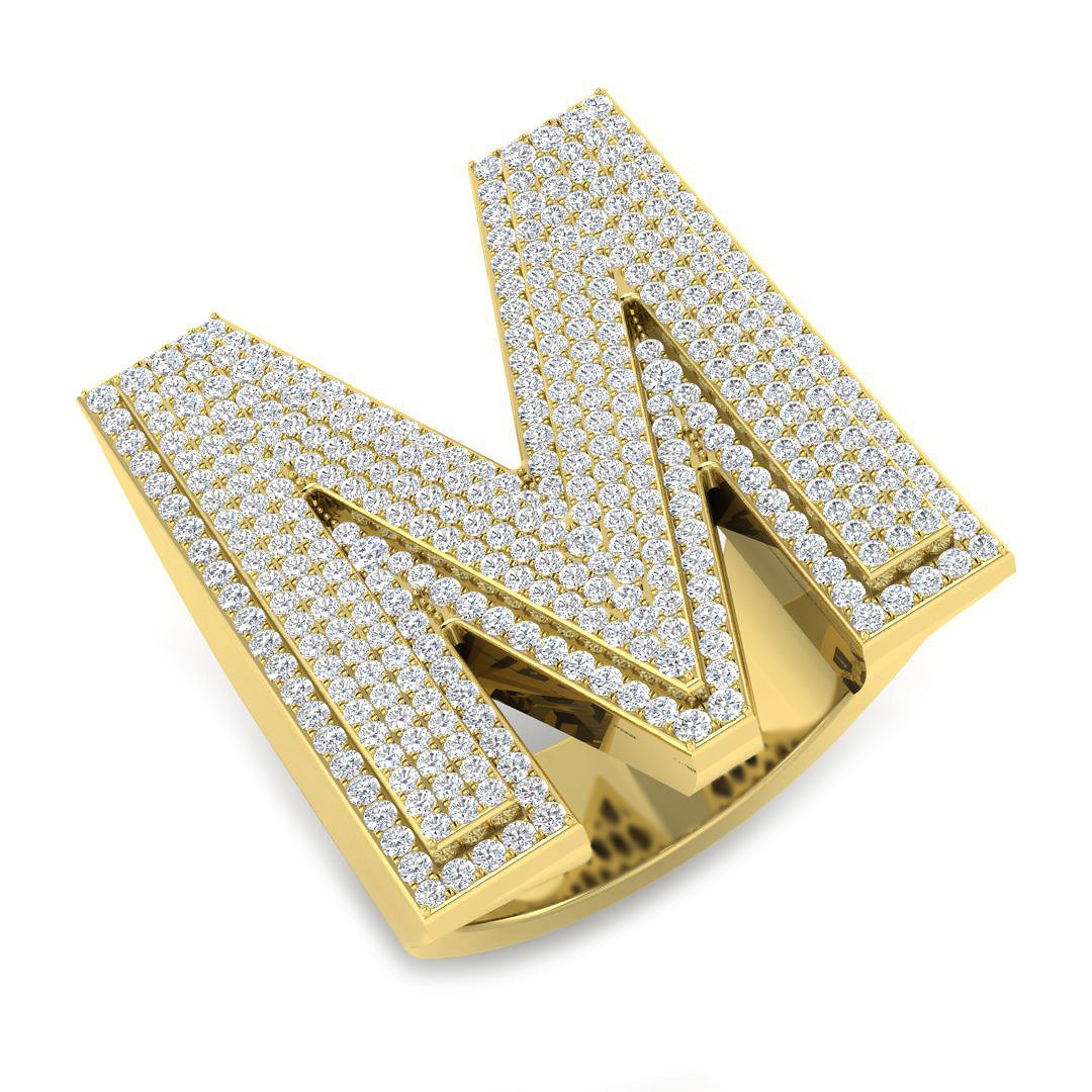 1.42 Carat Round Diamond Block Letter M Cluster PavŽ Statement Initial Ring
