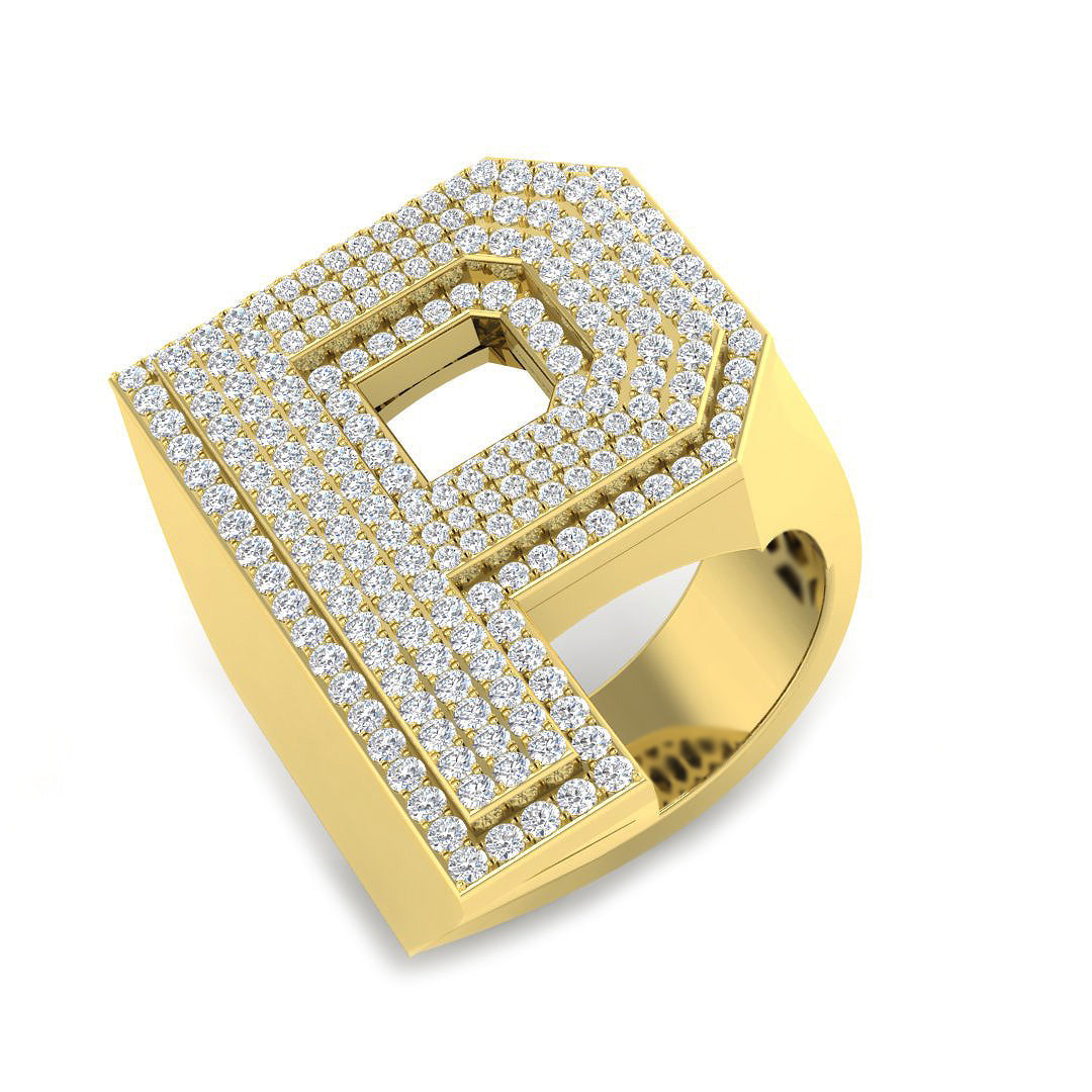 1.64 Carat Round Diamond Block Letter P Cluster PavŽ Statement Initial Ring