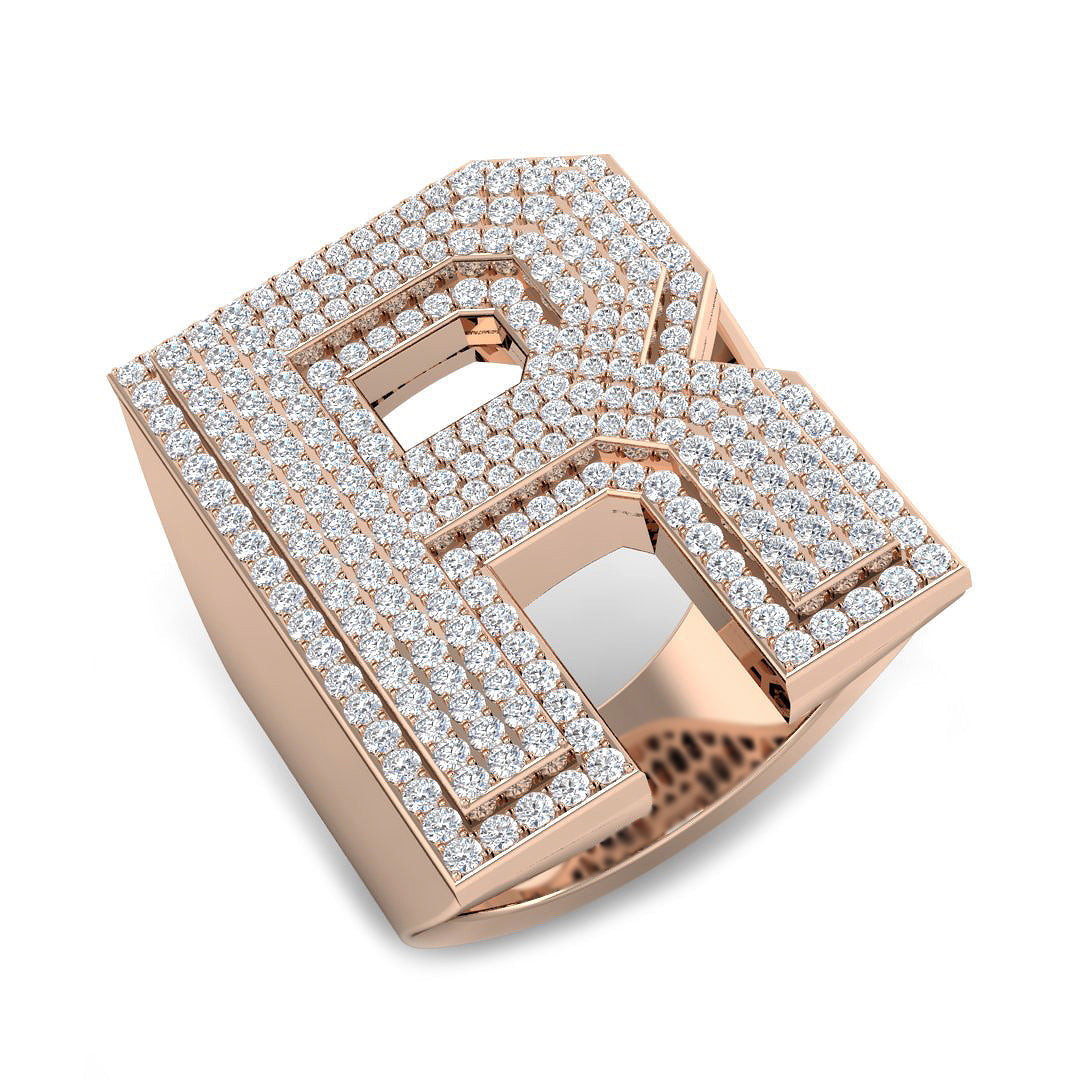 1.40 Carat Round Diamond Block Letter R Cluster PavŽ Statement Initial Ring