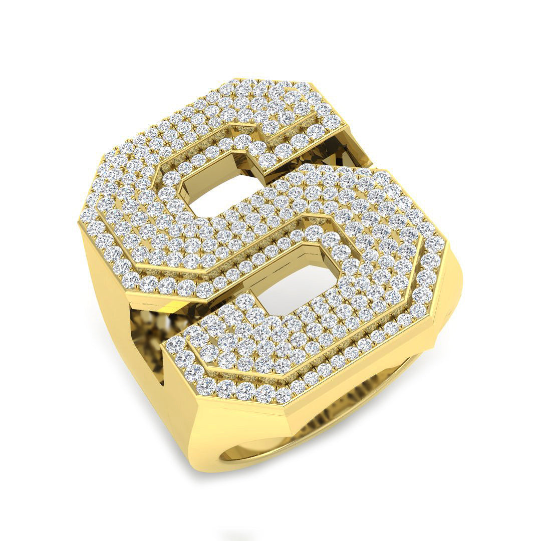 1.21 Carat Round Diamond Block Letter S Cluster PavŽ Statement Initial Ring
