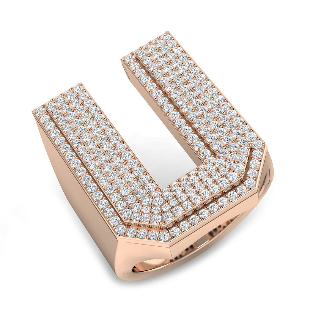1.30 Carat Round Diamond Block Letter U Cluster PavŽ Statement Initial Ring