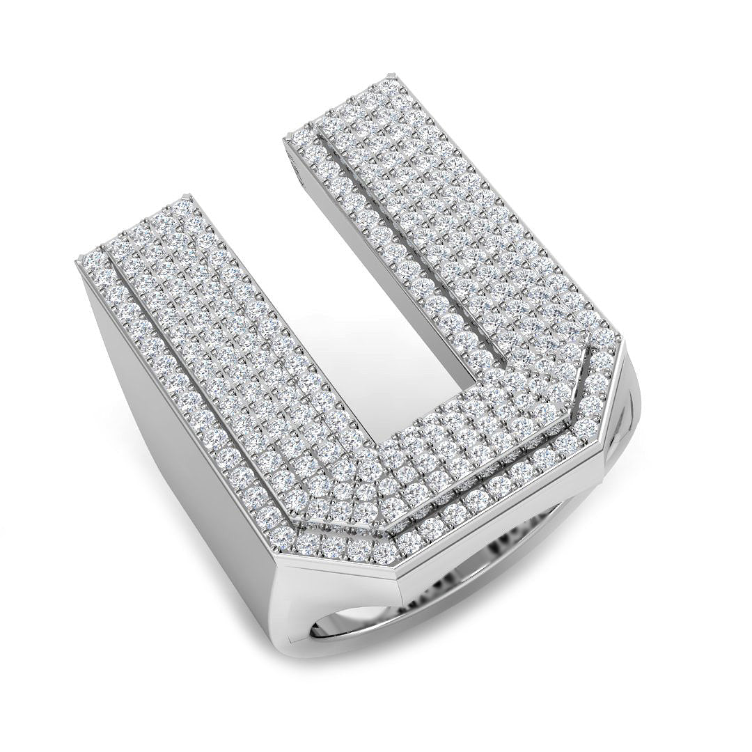 1.30 Carat Round Diamond Block Letter U Cluster PavŽ Statement Initial Ring