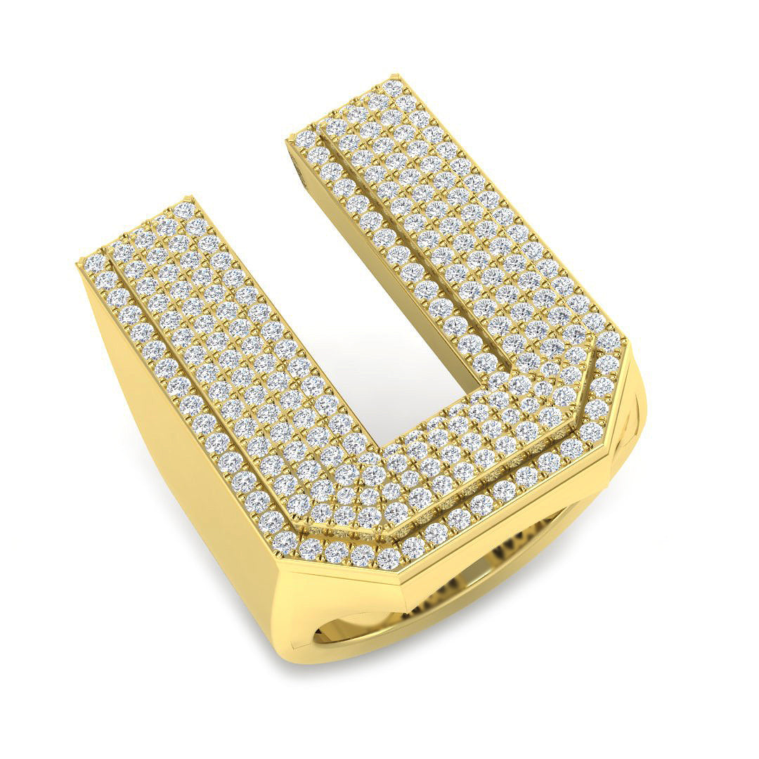 1.30 Carat Round Diamond Block Letter U Cluster PavŽ Statement Initial Ring