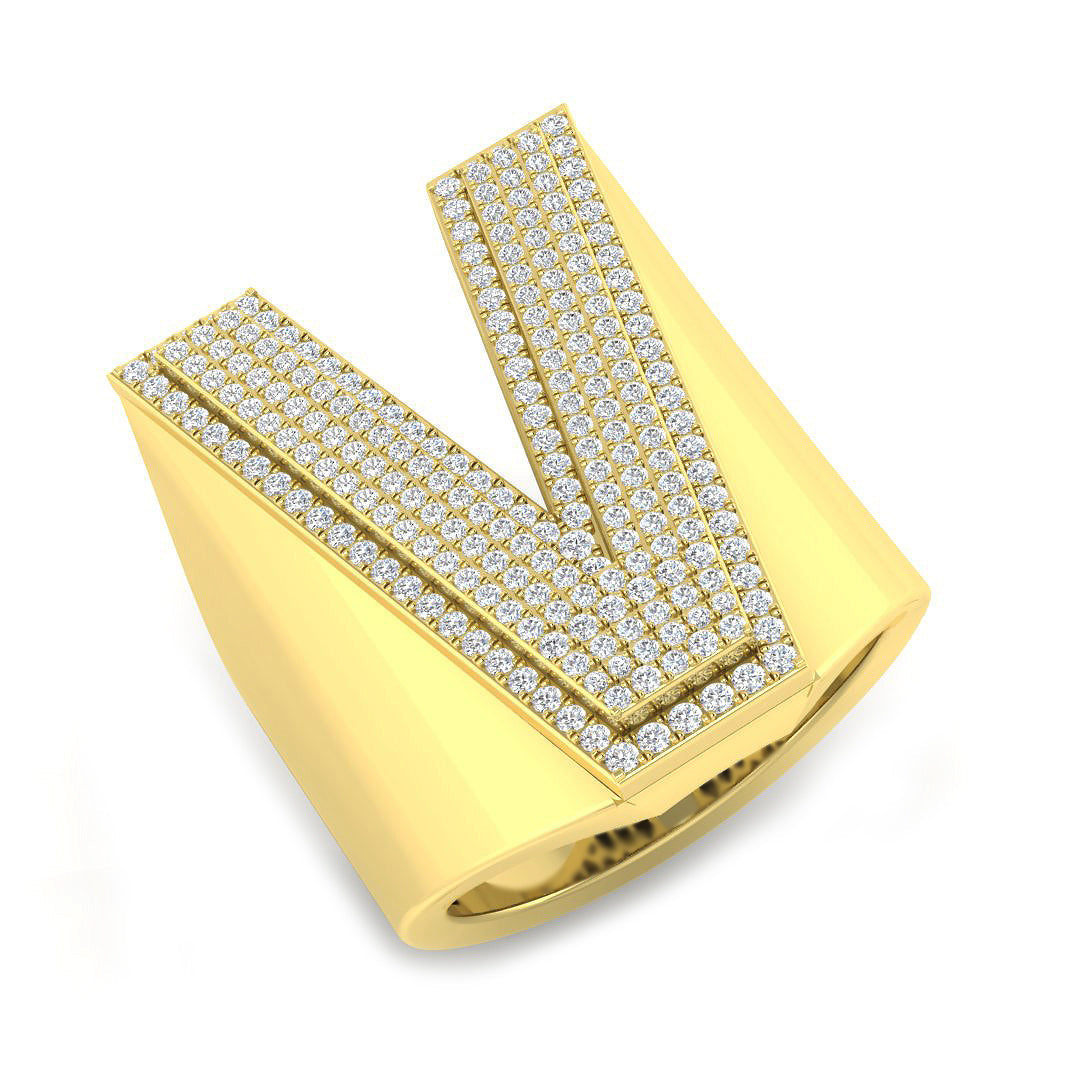 0.88 Carat Round Diamond Block Letter V Cluster PavŽ Statement Initial Ring