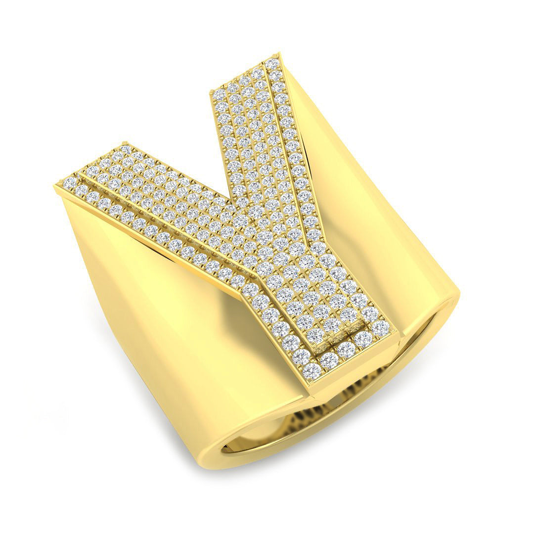 0.80 Carat Round Diamond Block Letter Y Cluster PavŽ Statement Initial Ring