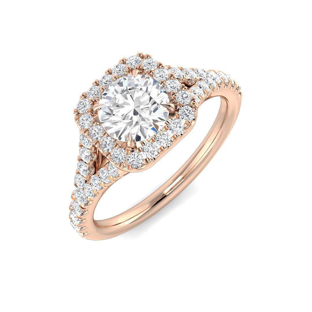 Lab Grown Round Cut Diamond Pave Set Halo Ring