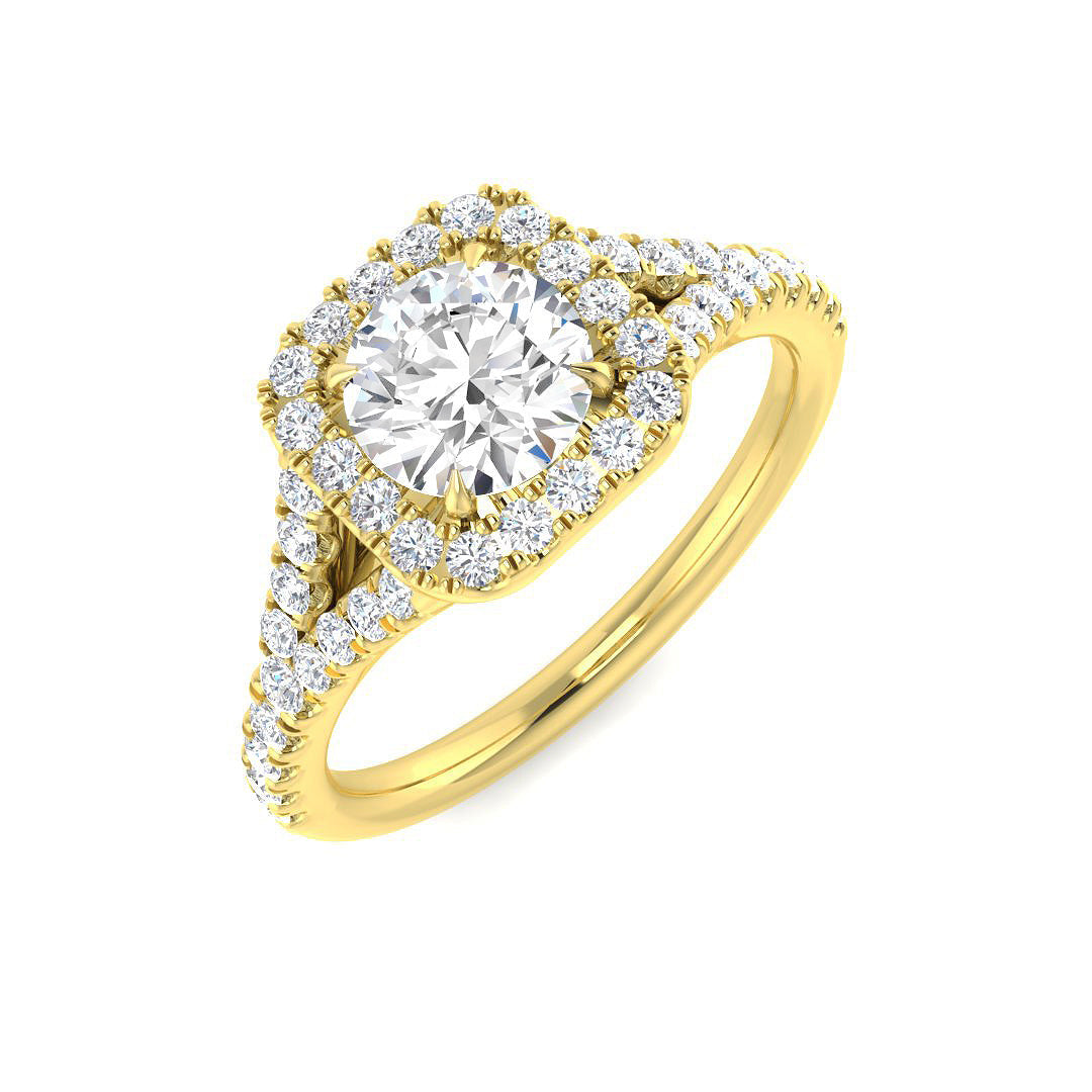 Lab Grown Round Cut Diamond Pave Set Halo Ring