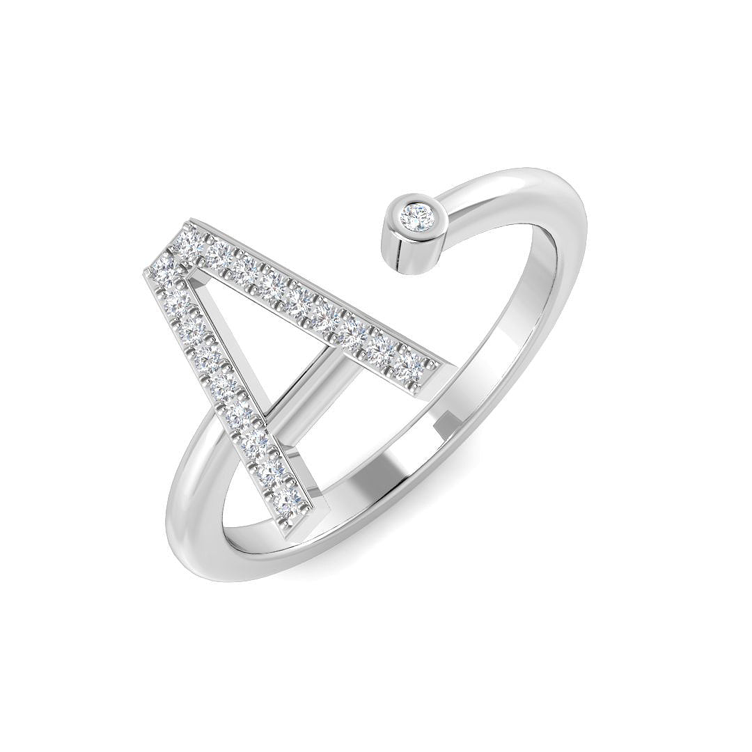 0.11 Carat Round Diamond Micro PavŽ & Bezel Letter A Initial Ring