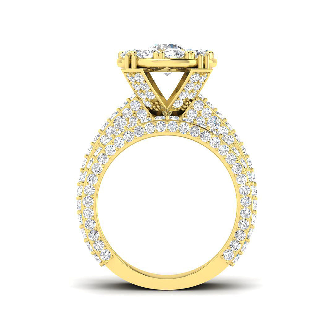 Lab-Created Round Cut Diamond Cluster Engagement Ring