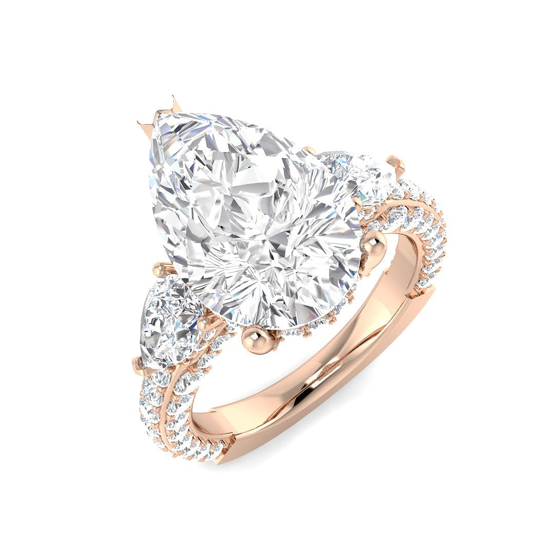 3-Stone Lab Grown Diamond 7.00ct Pear Cut D/VVS Ring